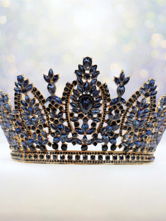 Royal blue crystal crown, gold tiara, homecoming Queen tiara , Cosplay Costume